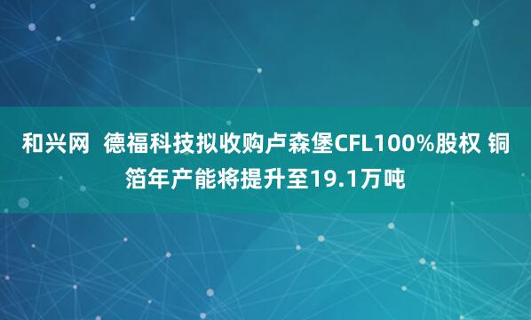 和兴网  德福科技拟收购卢森堡CFL100%股权 铜箔年产能将提升至19.1万吨
